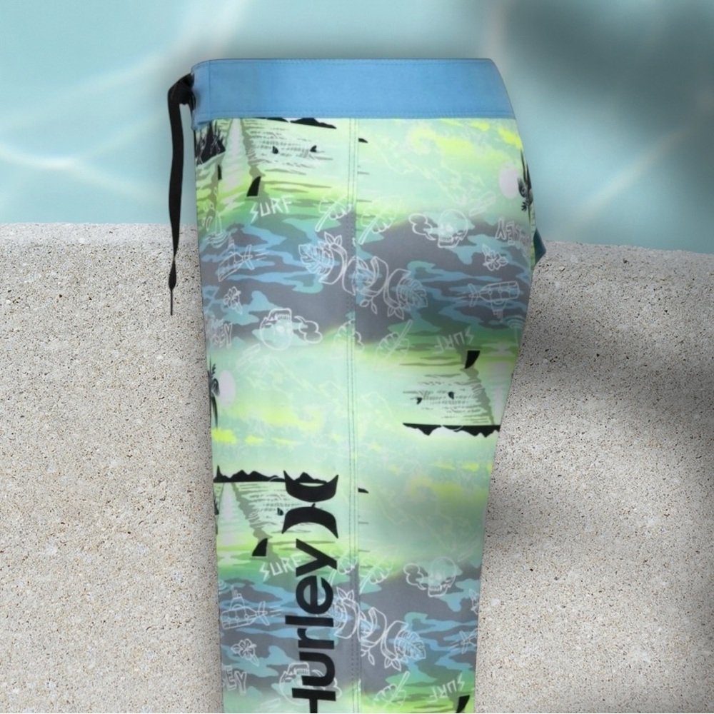 Hurley Kids Swim Trunks - Green and Blue - Picture 6 of 10